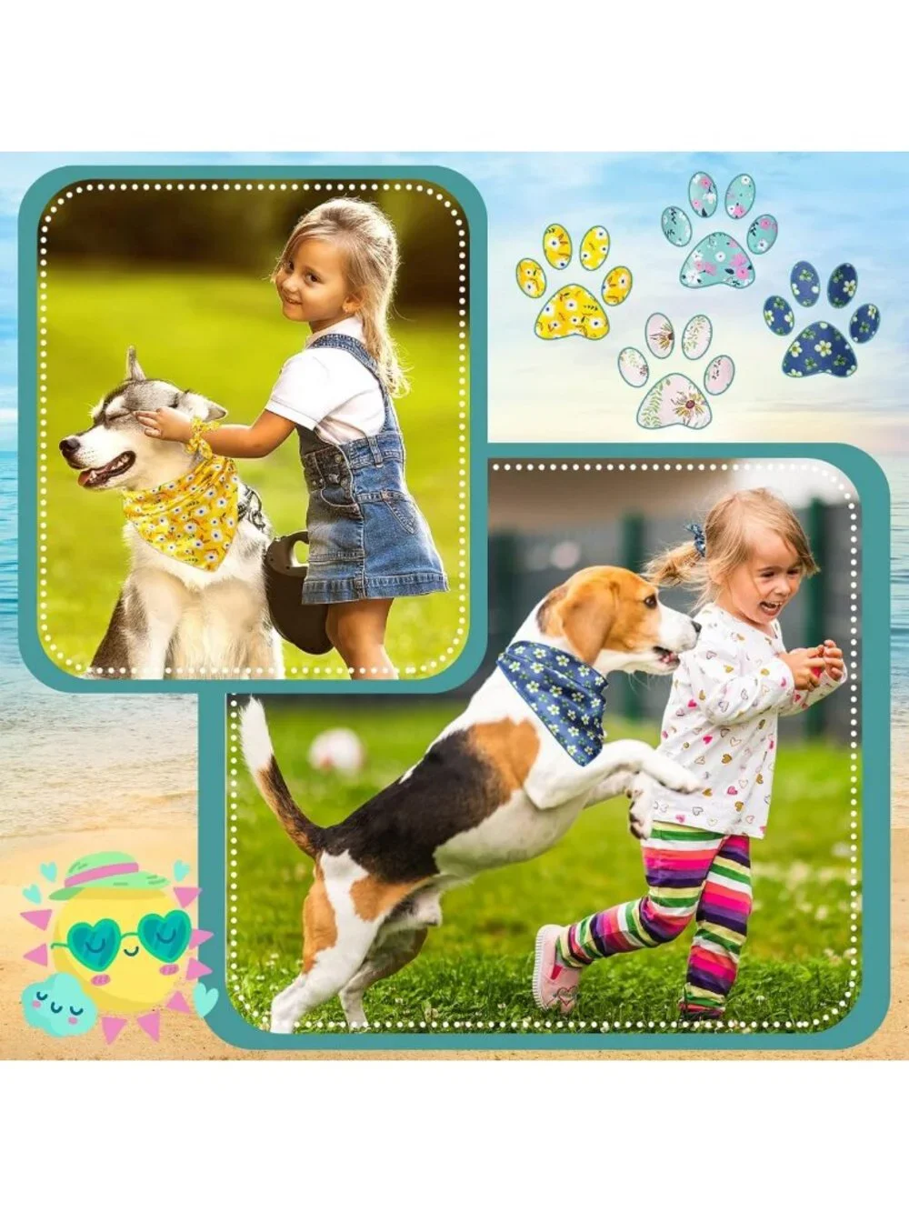 12 Pack Floral Dog Bandanas & Scrunchie Set - Matching Pet & Owner Outfits Gift